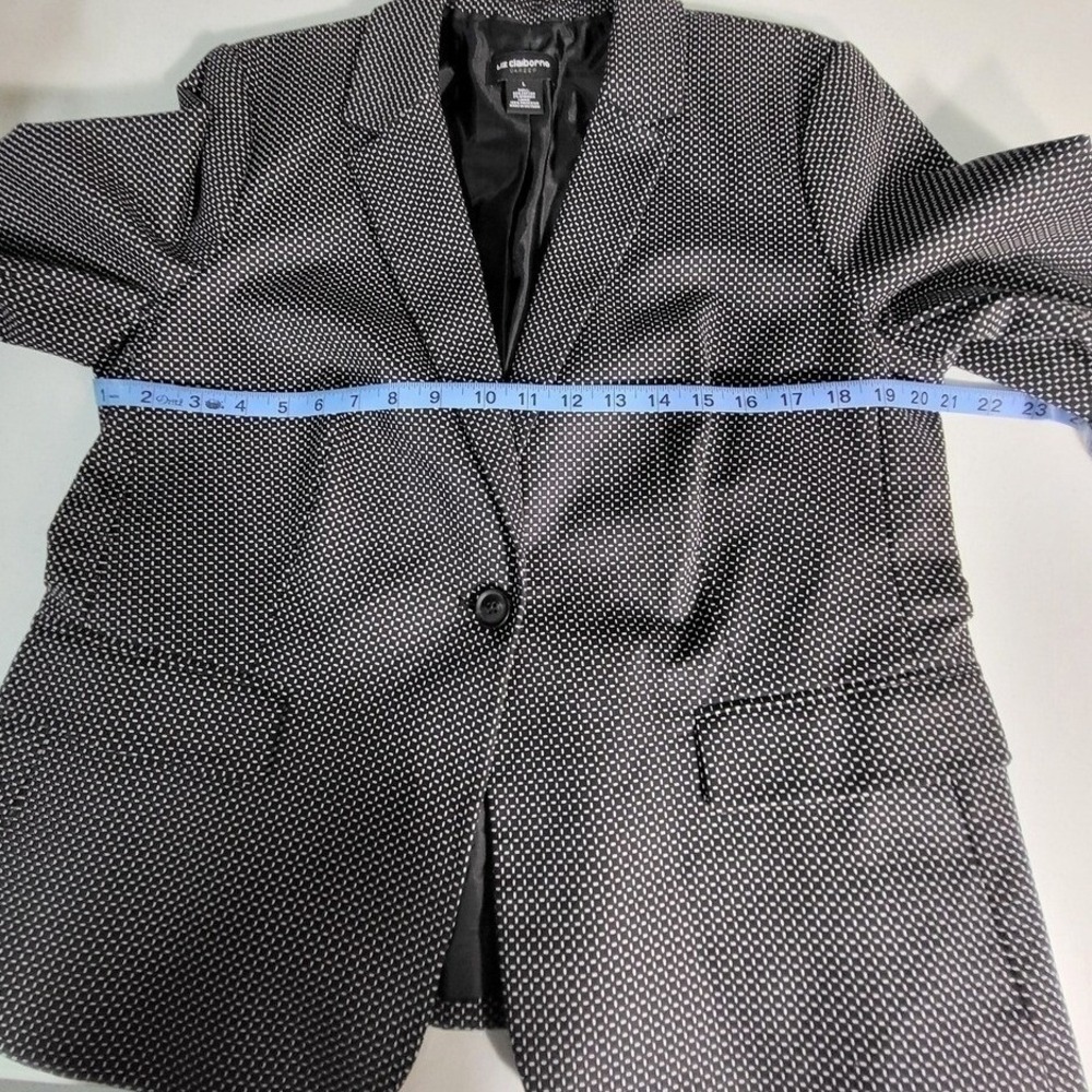 Liz Claiborne Career Blazer Black White Patterned One Button Jacket L - Picture 7 of 11